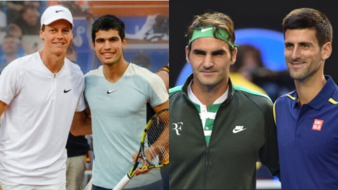 MixCollage-17-Oct-2024-01-58-PM-8349 Jannik Sinner, Carlos Alcaraz and Roger Federer and Novak Djokovic