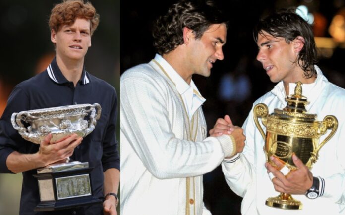 Jannik Sinner, Roger Federer and Rafael Nadal