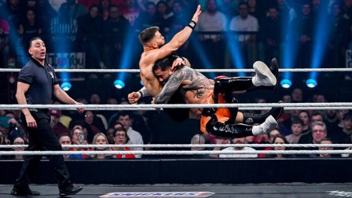 Jey Uso squashing Austin Theory Jey Uso squashing Austin Theory