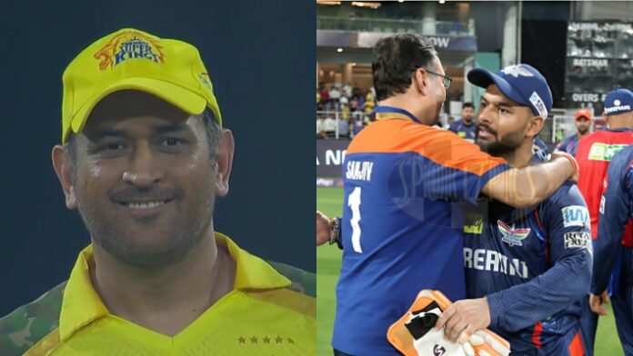 CSk MS Dhoni, Sanjiv Goenka, and Rishabh Pant CSk MS Dhoni, Sanjiv Goenka, and Rishabh Pant