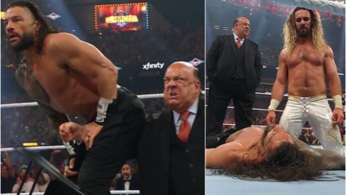 Paul Heyman low blows Roman Reigns and aligns with Seth Rollins Paul Heyman low blows Roman Reigns and aligns with Seth Rollins
