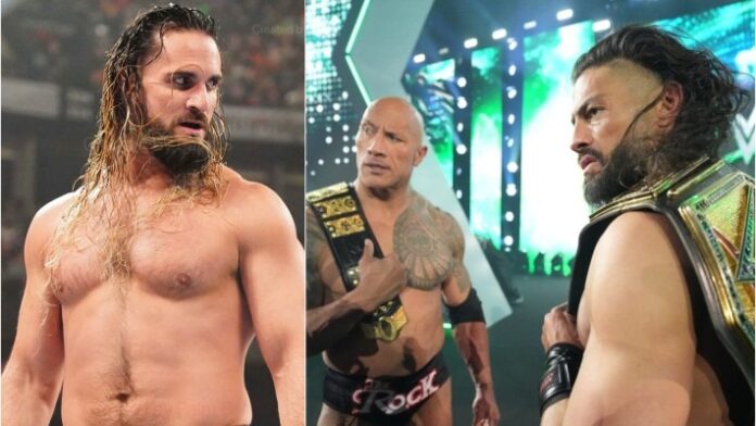 Seth Rollins, The Rock and Roman Reigns Seth Rollins, The Rock and Roman Reigns