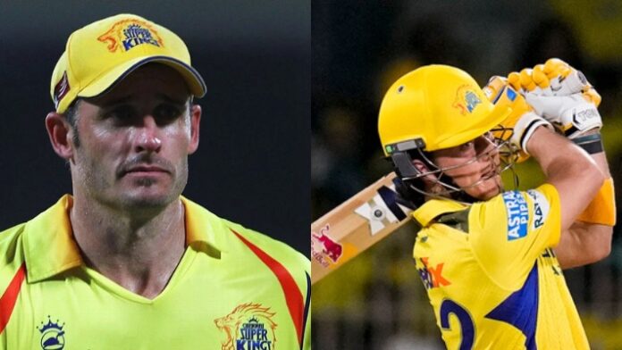 Michael Hussey and Dewald Brevis CSK coach Michael Hussey and Dewald Brevis