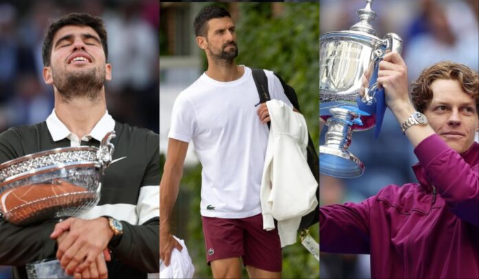 Carlos Alcaraz, Novak Djokovic and Jannik Sinner